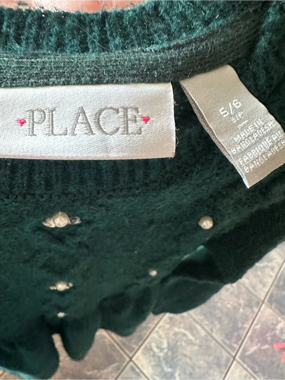 The Children's Place green Knit Dress with Pearl Details
